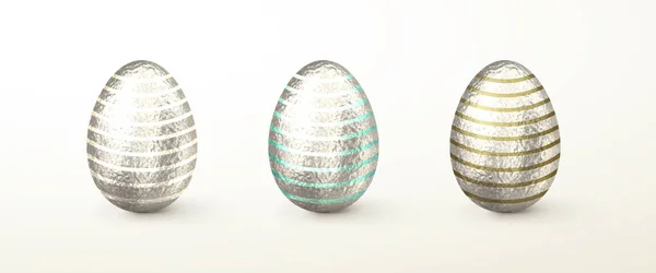 Ensemble d'oeufs de Pâques en argent vectoriel 3D réaliste — Image vectorielle
