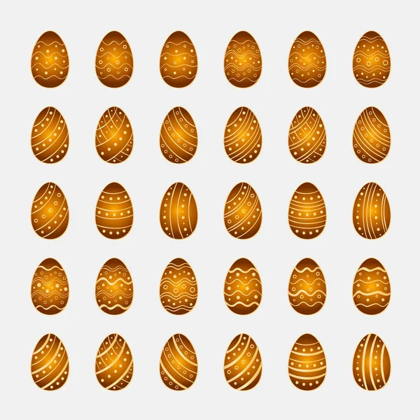 Juego de iconos de huevos de Pascua de madera — Vector de stock