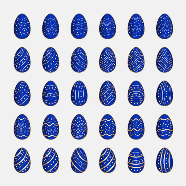 Icônes ensemble d'œufs de Pâques bleus — Image vectorielle