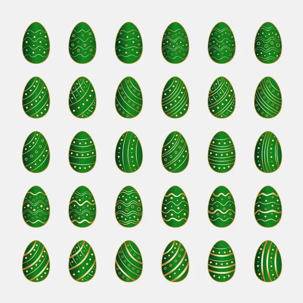 Conjunto de iconos de huevos verdes de Pascua — Vector de stock