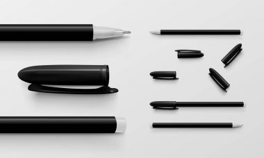 Siyah renkli ofis kalemleri ve kapakları seti