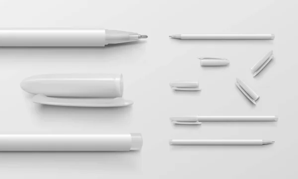 Ensemble de stylos et casquettes de bureau de couleur blanche — Image vectorielle