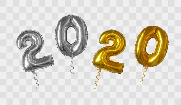 Ασημένια και χρυσά μπαλόνια φύλλων αριθμός 2020 — Διανυσματικό Αρχείο