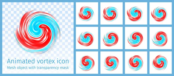 Red and blue vortex animated symbol — Stock Vector
