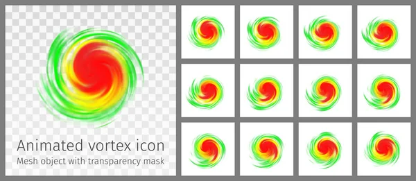 Vortex animated icon with intensity indication isolated on white — Stock Vector