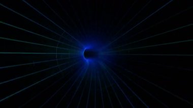 Sanal gerçeklik portalında soyut hız hareketi. Uzaydaki hiperuzay tel kafes tünelinde yüksek hızlı uçuş. Vj Dikişsiz döngü