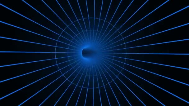 バーチャルリアリティポータルでの抽象的なスピードモーション 宇宙空間のハイパースペースワイヤーフレームトンネルを高速飛行 シームレスループ — ストック動画