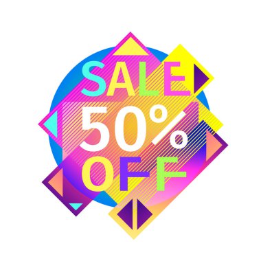 Renkli rengarenk yazı ve tasarım öğeleri ile Satış afiş