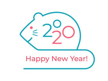 Yeni Yılınız Kutlu Olsun! 2020 için Sembolik Logo Çin, Doğu takvimine göre bir Rat olduğunu