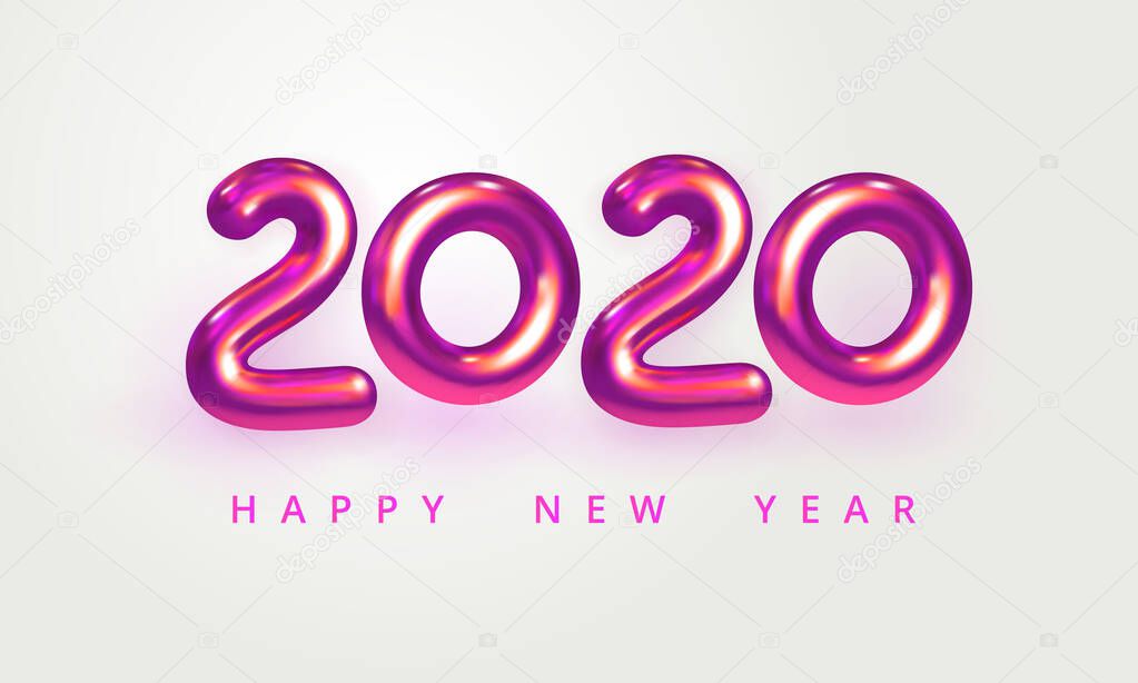 Holiday vector illustration of shiny pink metallic numbers 2020