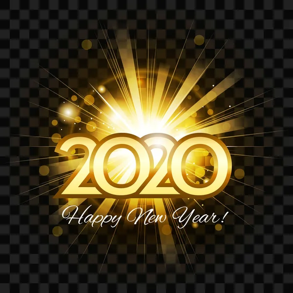 Guldnummer 2020. Gott nytt år blixt ljus hälsning — Stock vektor