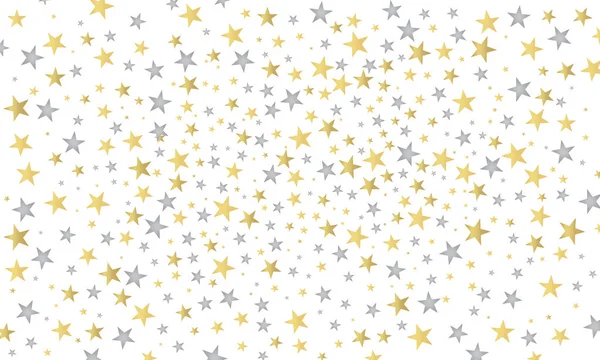 금 과 은으로 된 별들이 그려진 추상적 인 흰색 현대의 멋진 무늬 — 스톡 벡터
