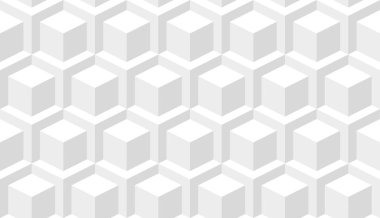 Soyut küp izometrik arkaplan. Kusursuz duvar kağıdı dokusu. Beyaz grafik tasarımı. Vektör illüstrasyonu