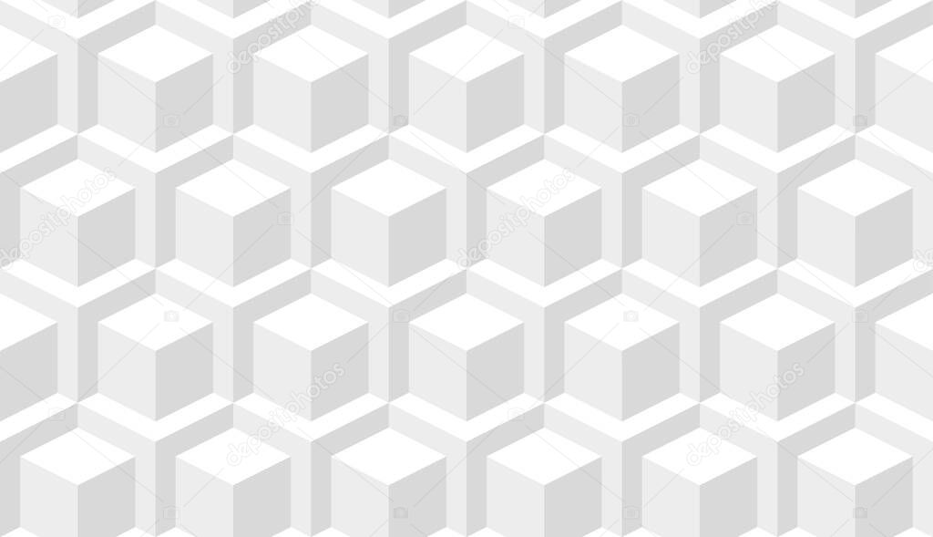 Abstract cube isometric background. Seamless wallpaper texture. White graphic design. Vector illustration
