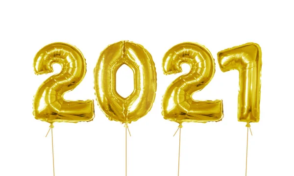 Guldheliumballonger 2021 Antal Guldfolierade Ballonger Isolerad Vit Bakgrund Gott Nytt — Stock vektor