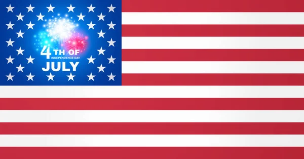 기념일 미국의 국경일 디자인 불꽃놀이에는 국기의 파란색 가운데 새겨진 초대장이 — 스톡 벡터