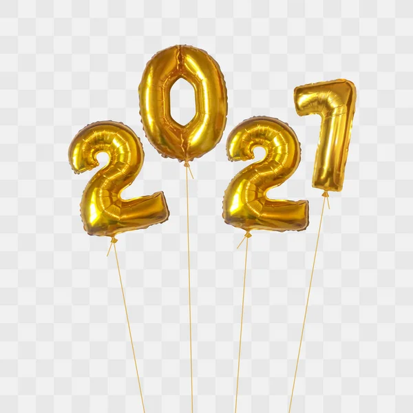 Αριθμητικό 2021 Από Δέσμη Μπαλονιών Από Χρυσό Φύλλο Απομονωμένο Διαφανές — Διανυσματικό Αρχείο