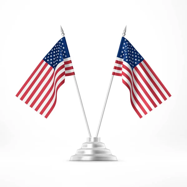 Bandera Mesa Usa Dos Banderas Nacionales Sobre Asta Bandera Metálica — Vector de stock