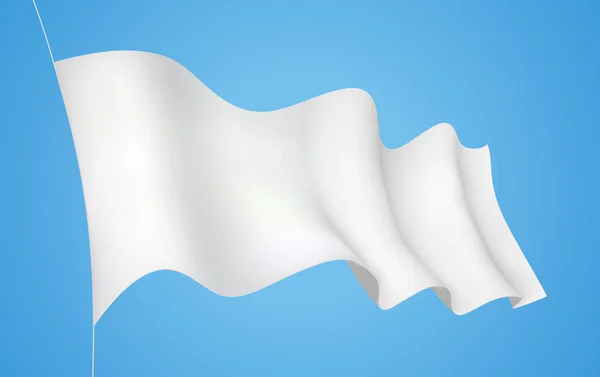 Beyaz Bayrak Rüzgarda Dalgalı Boyutlu Pankart Sallanıyor Mavide Izolasyon Grafik — Stok Vektör
