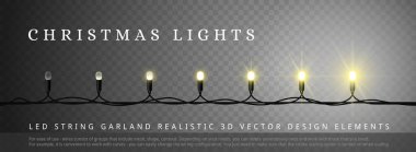 LED Noel ışıkları ve ışığın farklı aşamaları. Mutlu Noeller ve mutlu yıllar için tasarım öğesi. Blok yapısı, kolay düzenleme. Resmin altında talimat var, canlandırması kolay. 3B Vektör