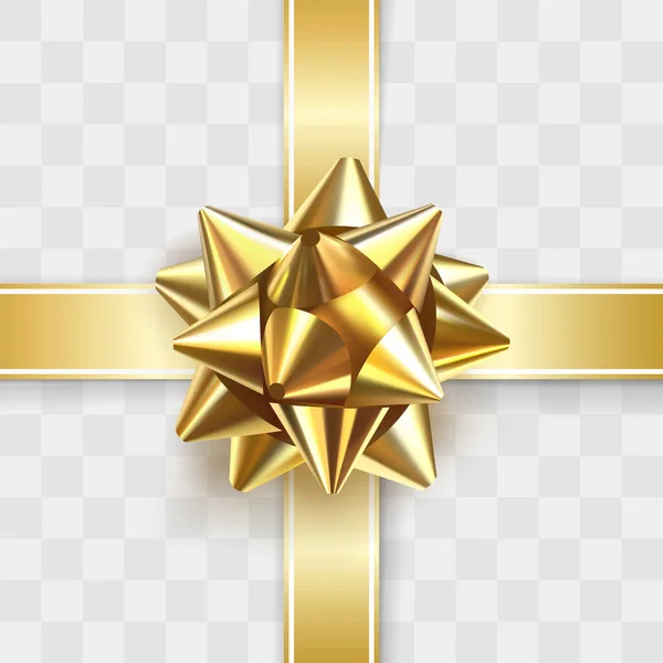 光沢のある黄金の弓の結び目 透明な背景に2本の金のリボンで弓を成長させる お祭りの装飾要素 休日の贈り物の装飾 グリーティングカードのテンプレート 現実的な3Dベクトルオブジェクト — ストックベクタ