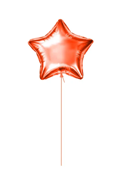 Heliumballongstjerne Rød Folie Realistiske Oppblåste Ballonger Isolert Hvitt Bakteppe Feriegave – stockvektor