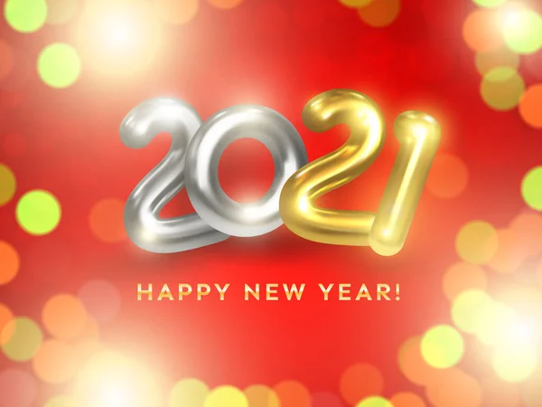 Happy New Year 2021 Realistic 2021 Gold Silver Numbers Red — Stock Vector