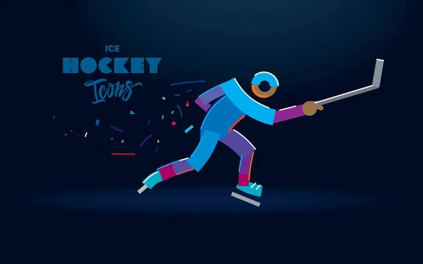 Hockeyspieler mit Stock — Stockvektor