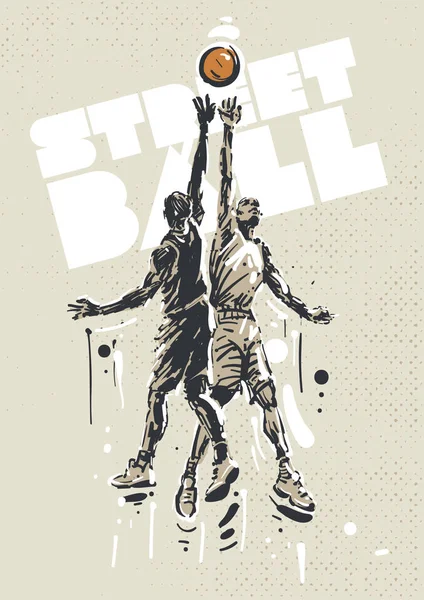 Jugadores de Streetball en un salto — Vector de stock