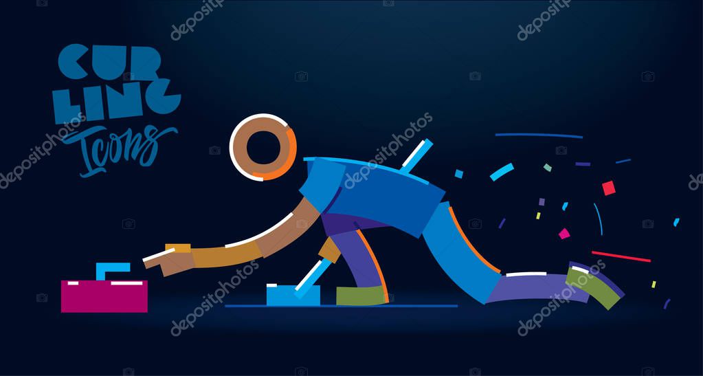 Curling. Vector color line icon