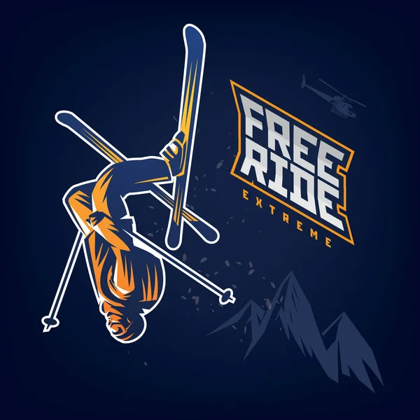 Free Ride Stunt Headfirst Narciarza Ciemnym Tle — Wektor stockowy