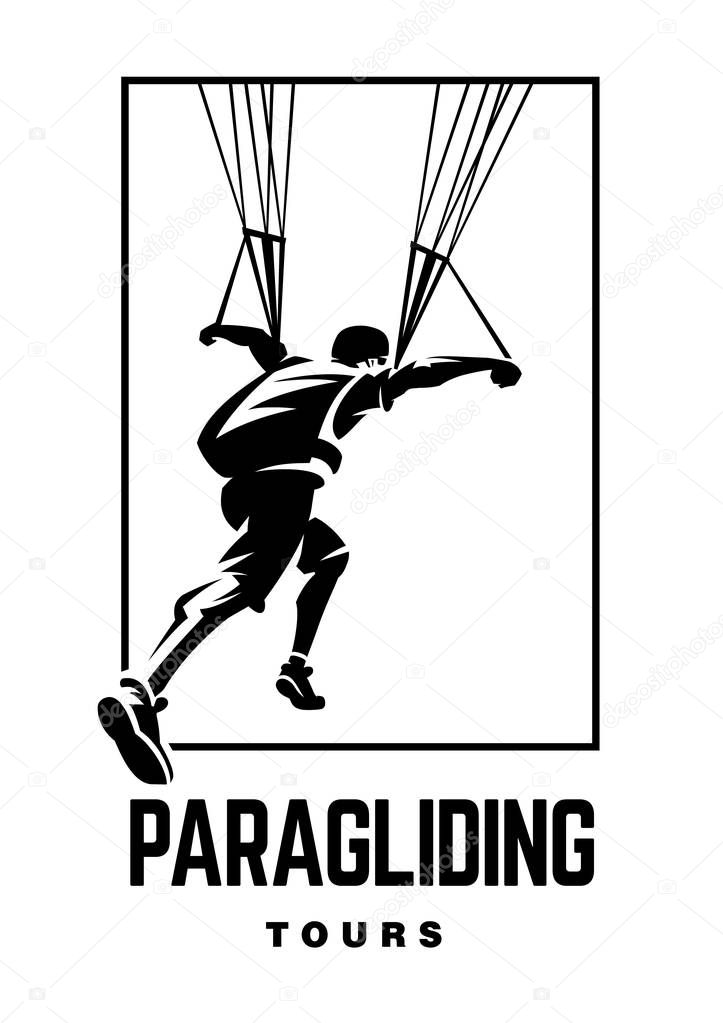 Paragliding. Vector black and white sport emblem