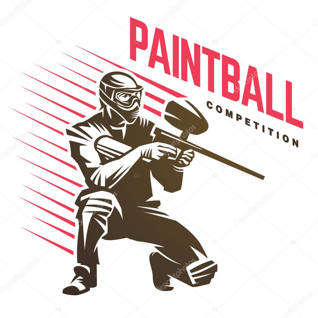 Paintball player. Sport vector emblem
