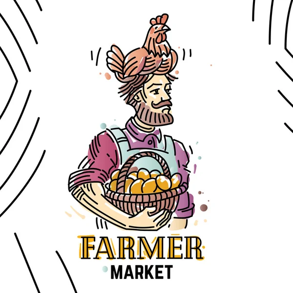 Köylü kafa ve sepet yumurta ve tavuk ile