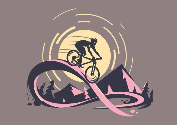 Recorrido Por Senderos Emblema Bicicleta Montaña — Archivo Imágenes Vectoriales