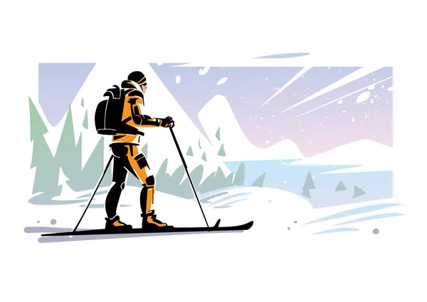 Voyageur ski sur la piste — Image vectorielle