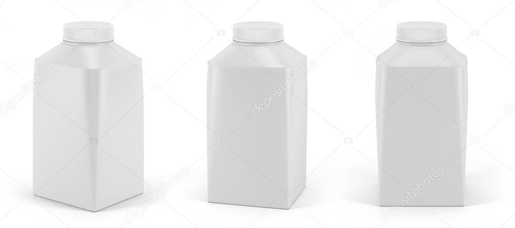Set of blank white yoghurt or milk pack with lid