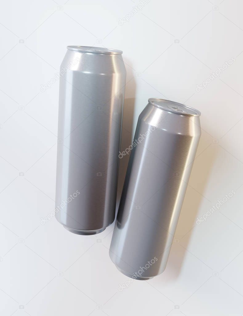 Two aluminum cans on the white background with shadow