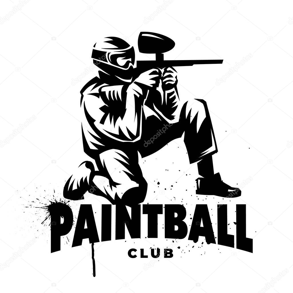 Paintball player with gun