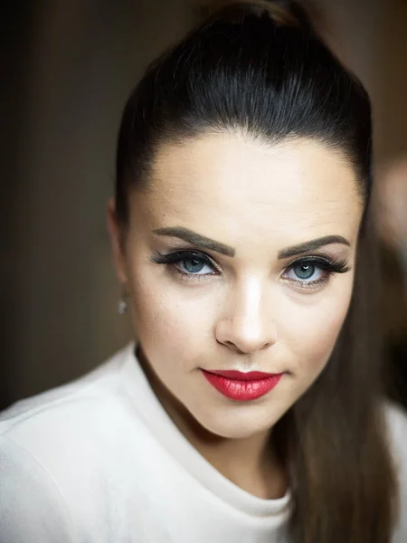 Kvinna Kosmetiska Närbild Röda Läppar Skönhet Porträtt För Salong Och — Stockfoto
