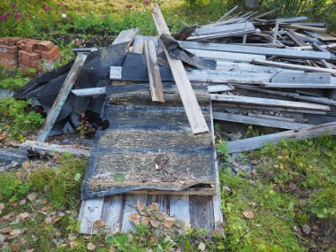 Çimlerdeki eski tahtalar