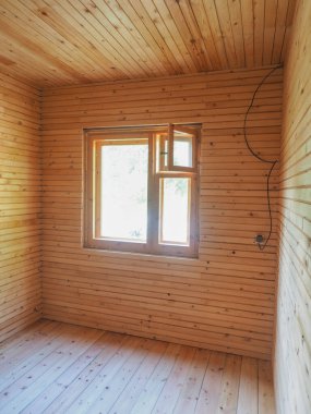 Ahşap tahtalarla kaplı bir oda.