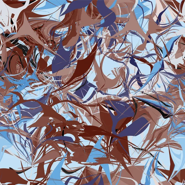 Grunge Gestreift Fleckig Kompliziert Chaotisch Nahtloses Muster Blauen Braunen Weißen — Stockvektor