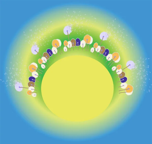 Fond d'été avec dessin animé abstrait pissenlits secs colorés — Image vectorielle