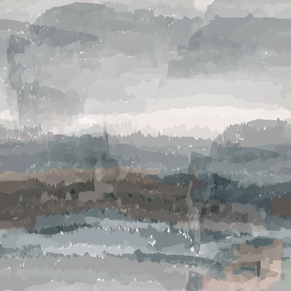 Esquisse Abstraite Futuriste Paysage Avec Silhouette Montagnes Ciel Nuageux Gris — Image vectorielle