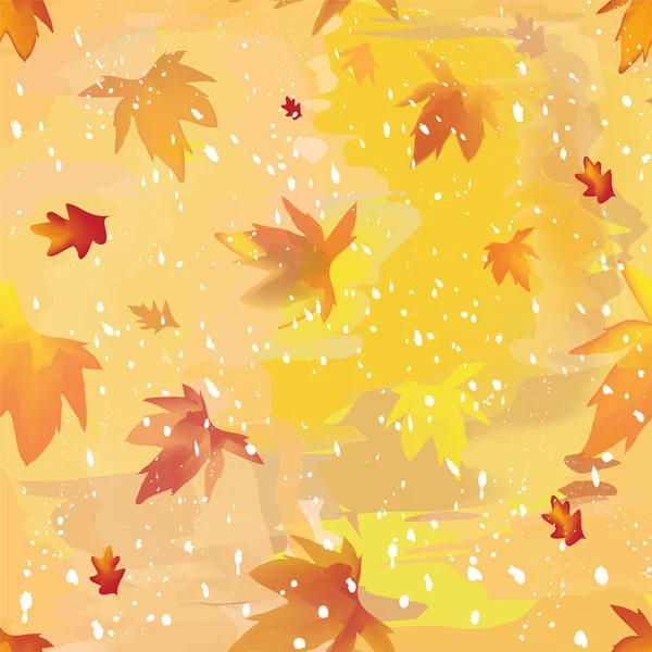 Seamless autumnal watercolorl pattern with leaf fall and snowfall — Stock Vector