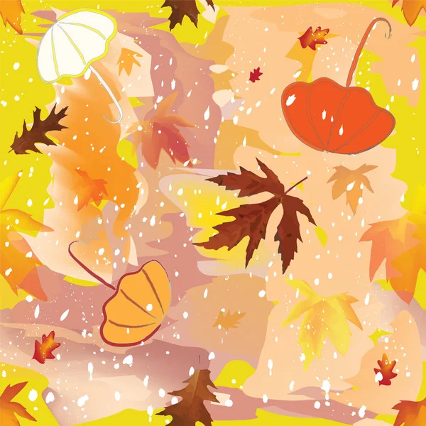 Autumnal seamless pattern with umbrella,foliage,snowfall — Stock Vector