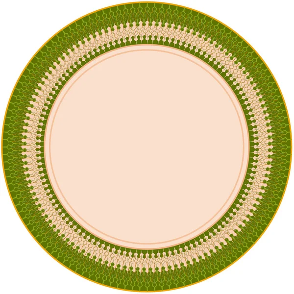 Διακοσμητικό Πιάτο Γεωμετρικό Κυκλικό Σχέδιο Χρώματα Πράσινο Μπεζ Καφέ — Διανυσματικό Αρχείο