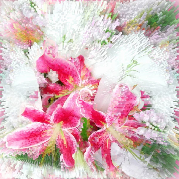 Floral vivid background with stylized bouquet of pink lily — Stock Photo, Image