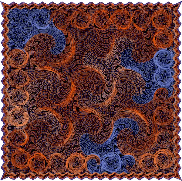Tapestry Grunge Striped Swirled Pattern Orange Brown Blue Colors Fringe — Stock Vector